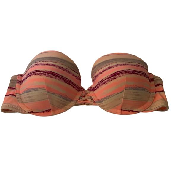 Victoria's Secret Stripe The Beach Bandeau Bikini Strapless Pink & Purple SZ 34C - Picture 1 of 7